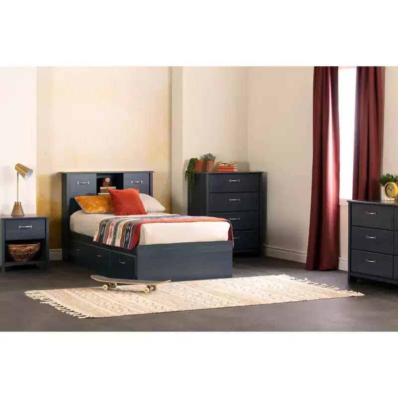 Letto a piattaforma singolo Blueberry con 3 cassetti, per 1 persona