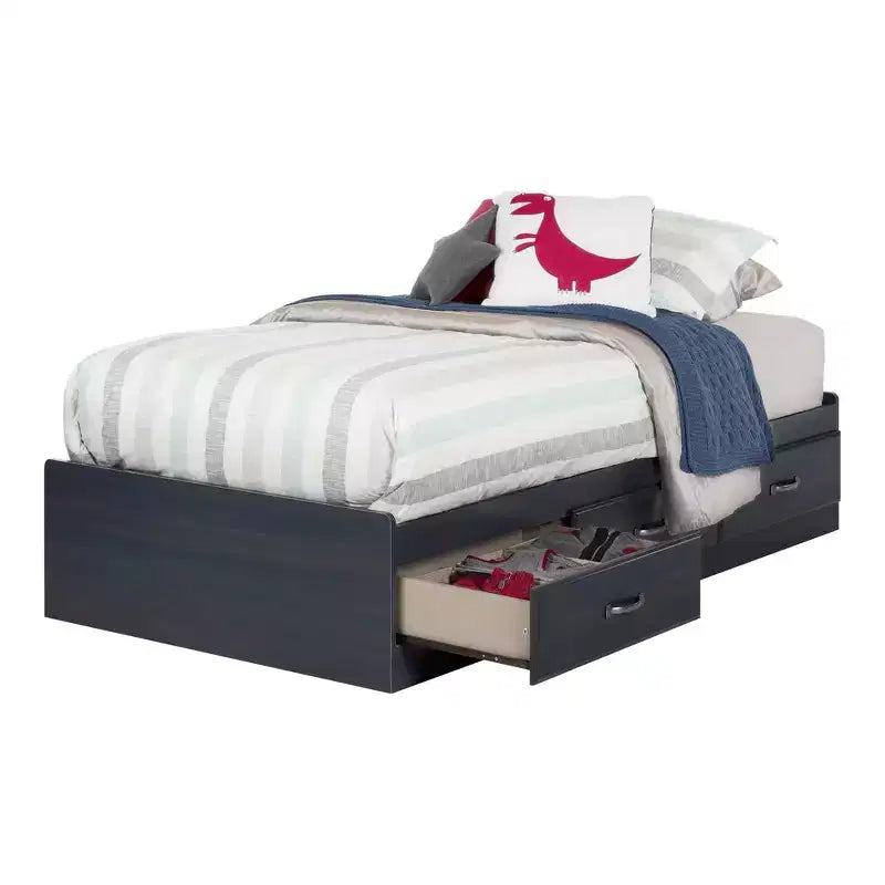 Letto a piattaforma singolo Blueberry con 3 cassetti, per 1 persona