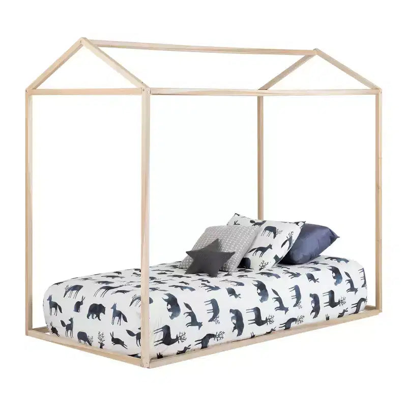 Struttura letto a casetta in pioppo naturale, singolo, 1 persona