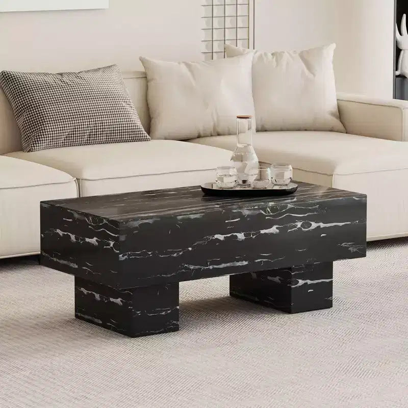 Tavolino da caffè rettangolare da 43" – Nero / Grigio / Noce / Bianco / Legno | Base a doppio piedistallo