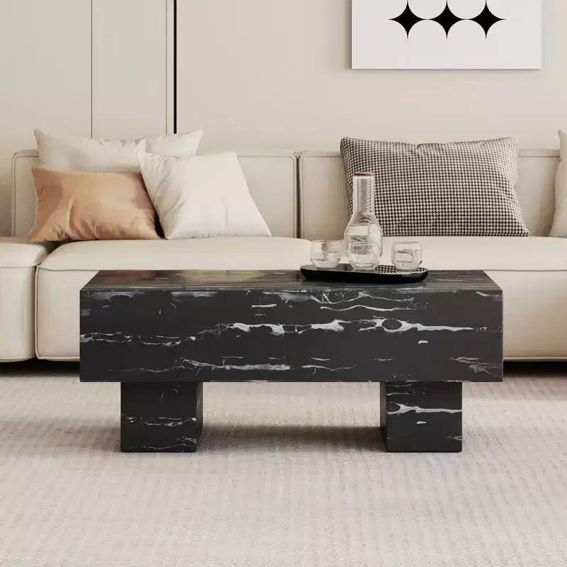 Tavolino da caffè rettangolare da 43" – Nero / Grigio / Noce / Bianco / Legno | Base a doppio piedistallo