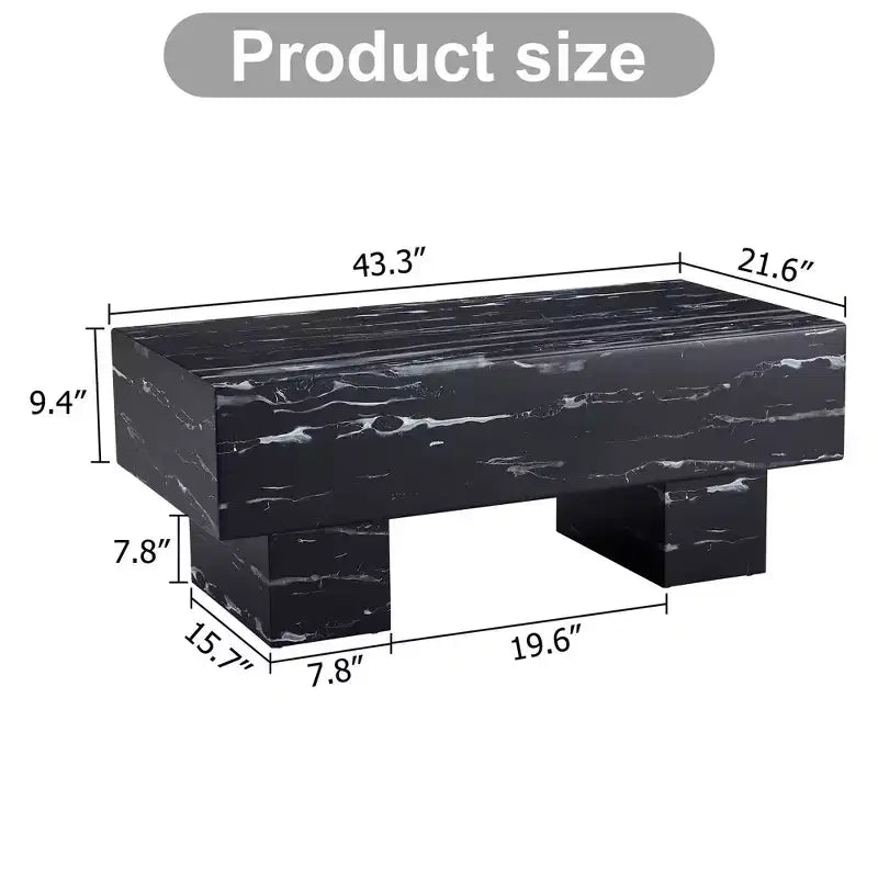 Tavolino da caffè rettangolare da 43" – Nero / Grigio / Noce / Bianco / Legno | Base a doppio piedistallo
