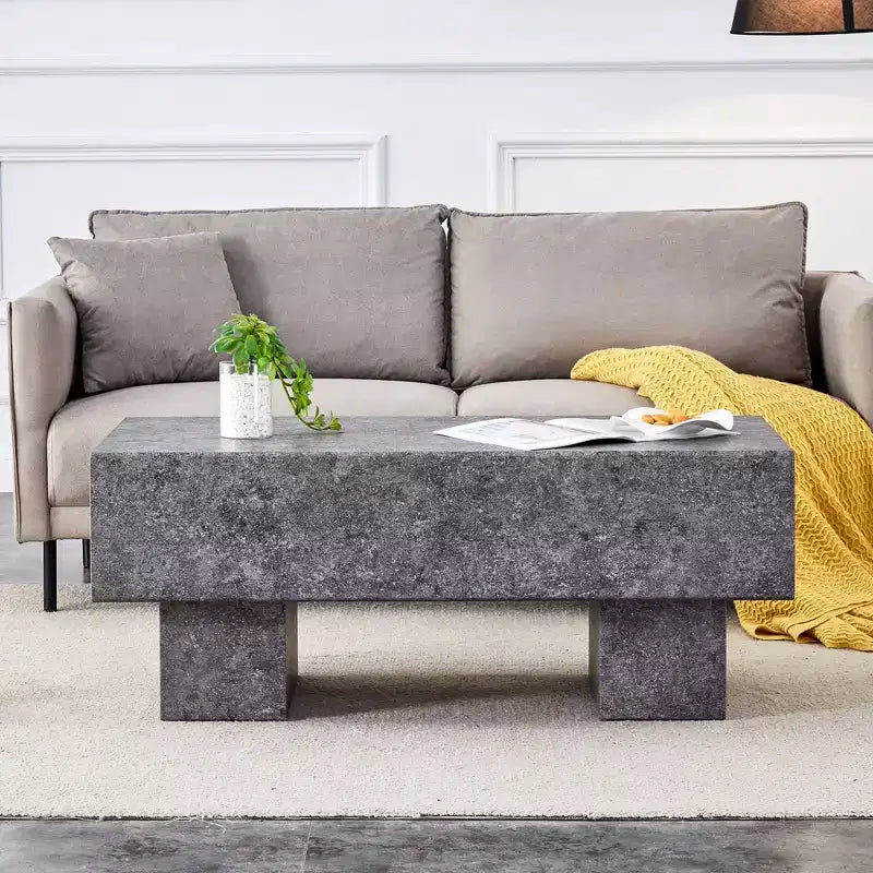 Tavolino da caffè rettangolare da 43" – Nero / Grigio / Noce / Bianco / Legno | Base a doppio piedistallo