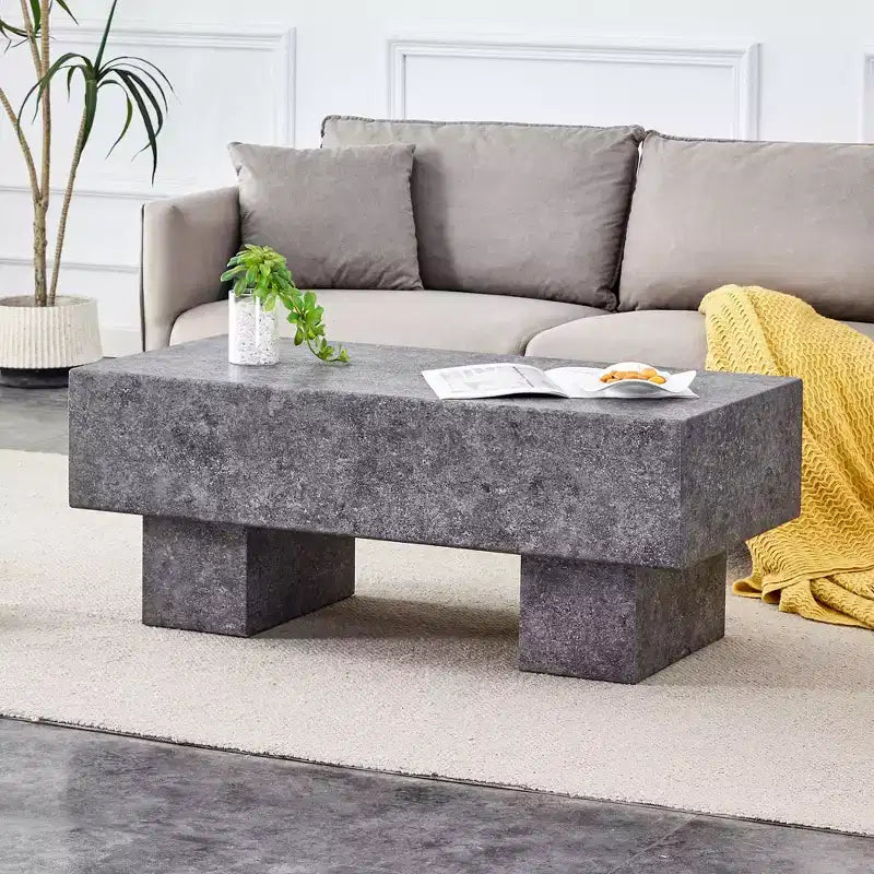 Tavolino da caffè rettangolare da 43" – Nero / Grigio / Noce / Bianco / Legno | Base a doppio piedistallo