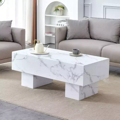 Tavolino da caffè rettangolare da 43" – Nero / Grigio / Noce / Bianco / Legno | Base a doppio piedistallo