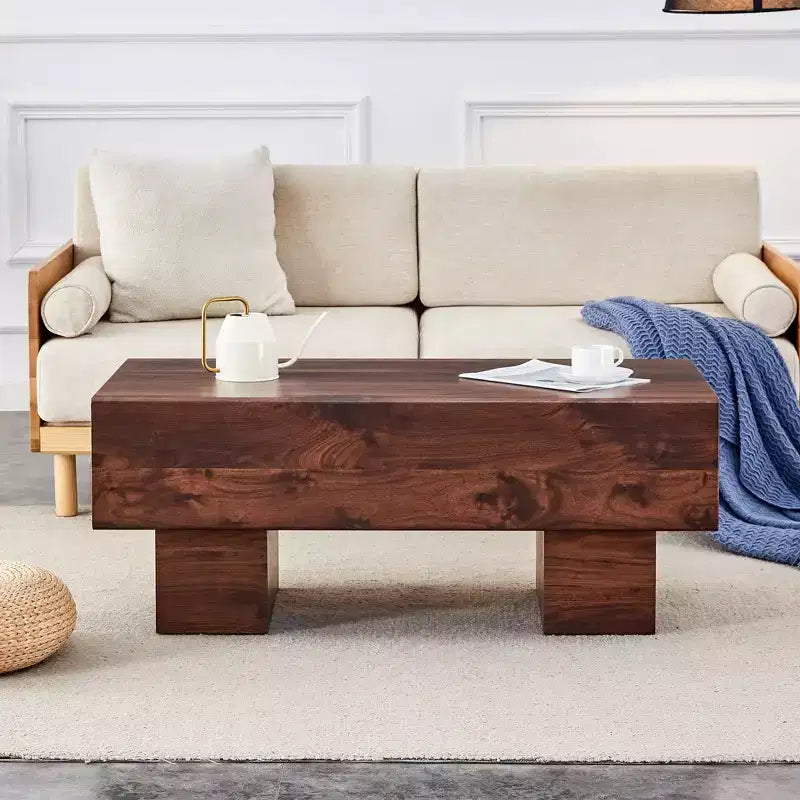 Tavolino da caffè rettangolare da 43" – Nero / Grigio / Noce / Bianco / Legno | Base a doppio piedistallo