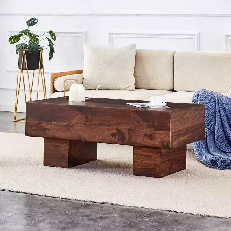 Tavolino da caffè rettangolare da 43" – Nero / Grigio / Noce / Bianco / Legno | Base a doppio piedistallo