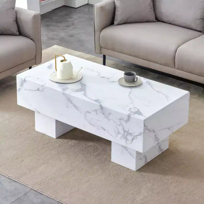 Tavolino da caffè rettangolare da 43" – Nero / Grigio / Noce / Bianco / Legno | Base a doppio piedistallo
