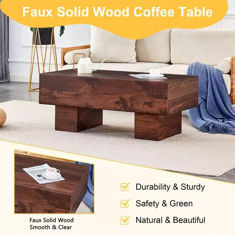 Tavolino da caffè rettangolare da 43" – Nero / Grigio / Noce / Bianco / Legno | Base a doppio piedistallo