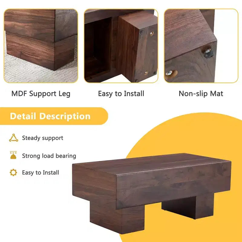 Tavolino da caffè rettangolare da 43" – Nero / Grigio / Noce / Bianco / Legno | Base a doppio piedistallo