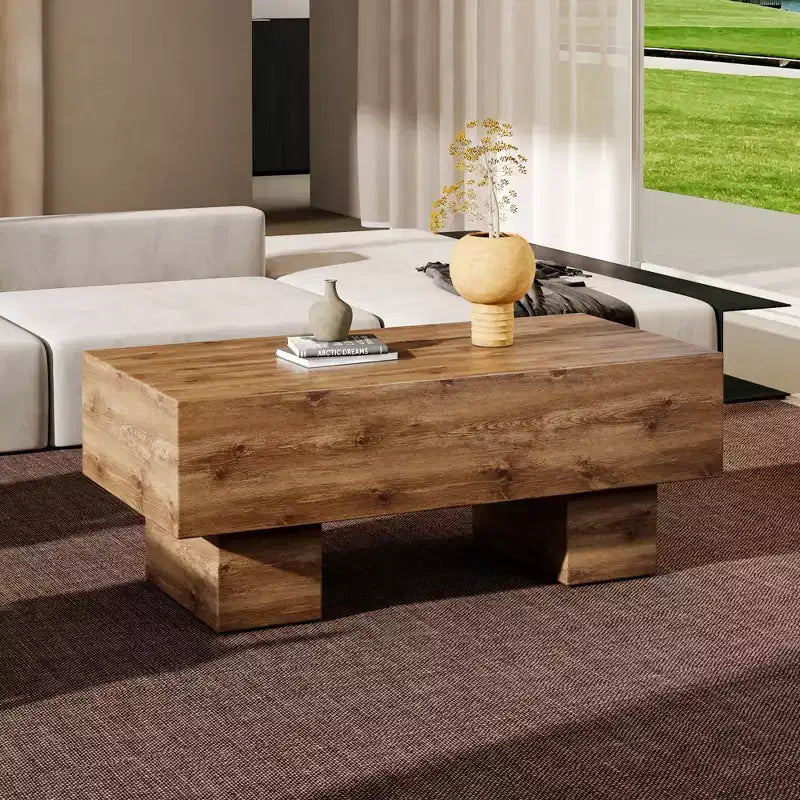 Tavolino da caffè rettangolare da 43" – Nero / Grigio / Noce / Bianco / Legno | Base a doppio piedistallo