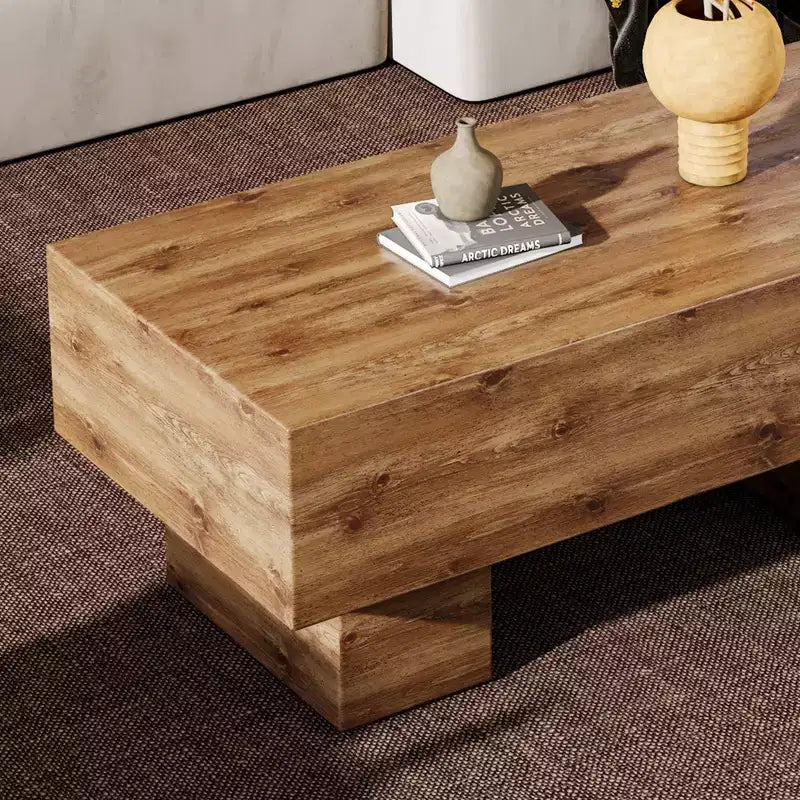 Tavolino da caffè rettangolare da 43" – Nero / Grigio / Noce / Bianco / Legno | Base a doppio piedistallo