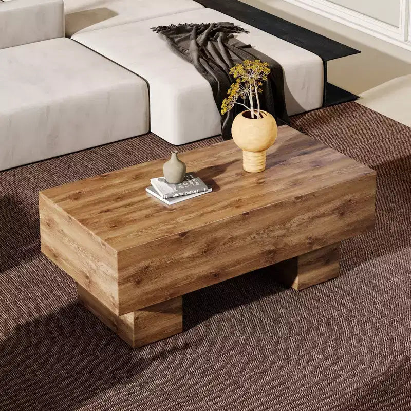 Tavolino da caffè rettangolare da 43" – Nero / Grigio / Noce / Bianco / Legno | Base a doppio piedistallo
