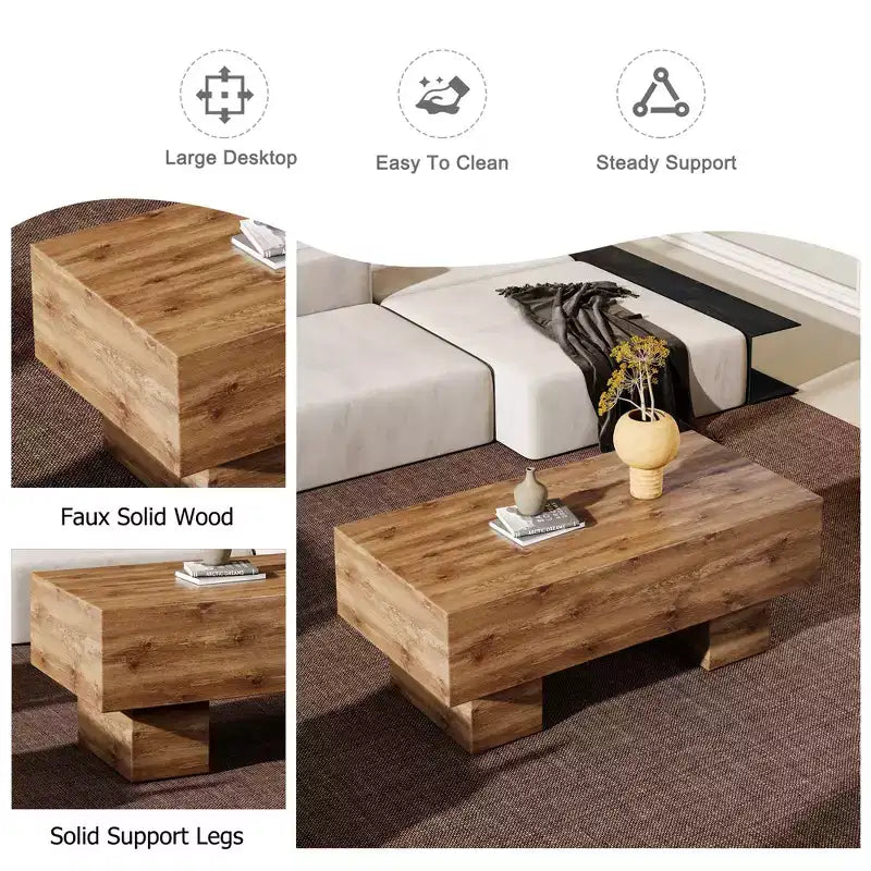 Tavolino da caffè rettangolare da 43" – Nero / Grigio / Noce / Bianco / Legno | Base a doppio piedistallo