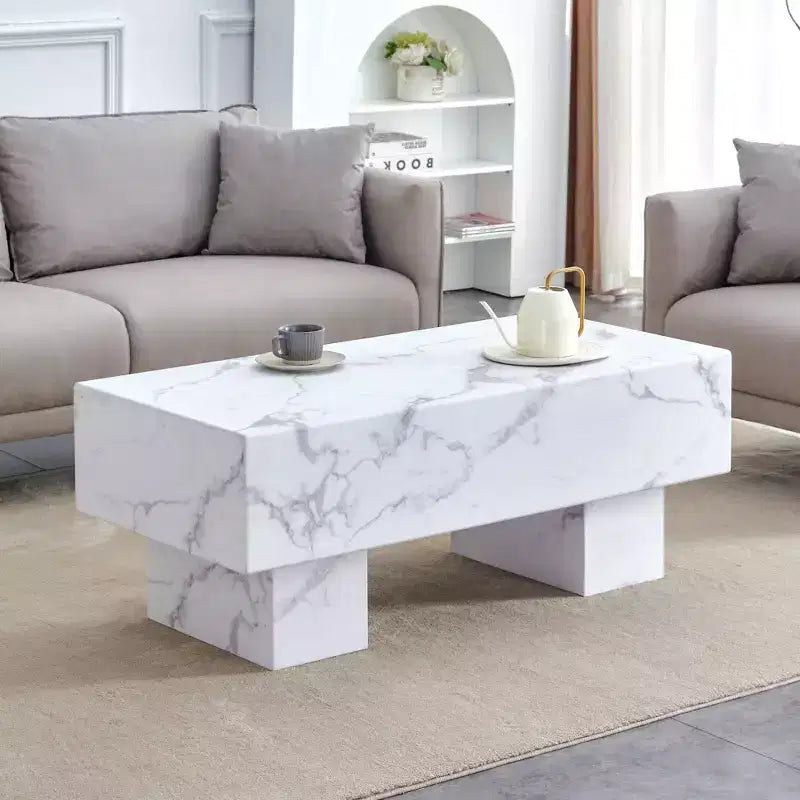 Tavolino da caffè rettangolare da 43" – Nero / Grigio / Noce / Bianco / Legno | Base a doppio piedistallo