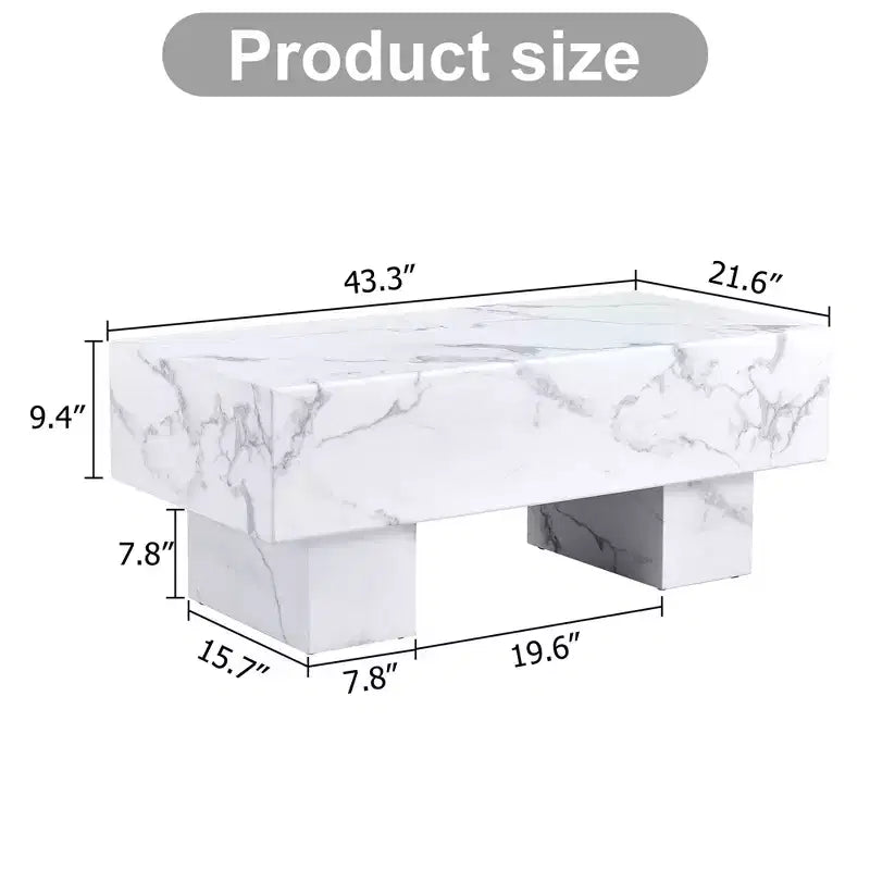 Tavolino da caffè rettangolare da 43" – Nero / Grigio / Noce / Bianco / Legno | Base a doppio piedistallo