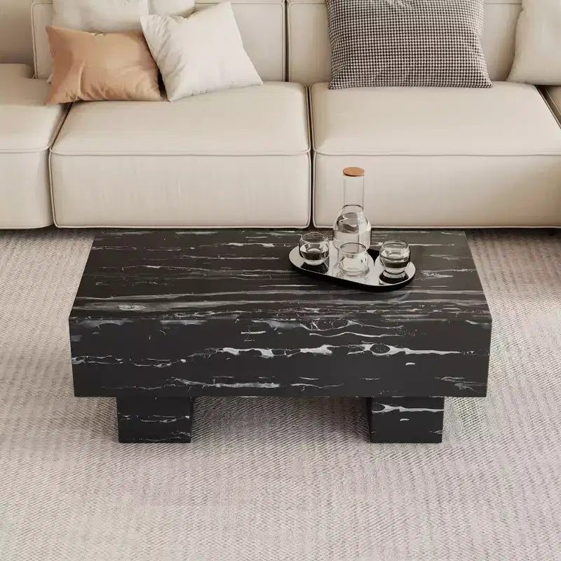 Tavolino da caffè rettangolare da 43" – Nero / Grigio / Noce / Bianco / Legno | Base a doppio piedistallo