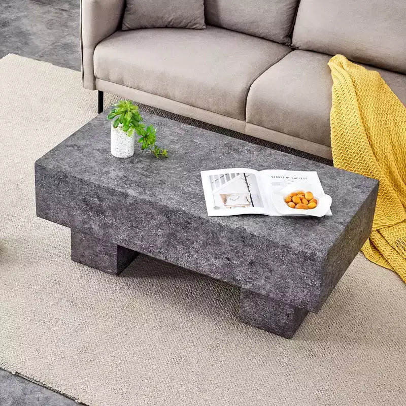 Tavolino da caffè rettangolare da 43" – Nero / Grigio / Noce / Bianco / Legno | Base a doppio piedistallo