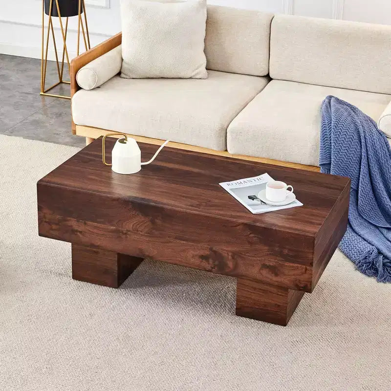 Tavolino da caffè rettangolare da 43" – Nero / Grigio / Noce / Bianco / Legno | Base a doppio piedistallo