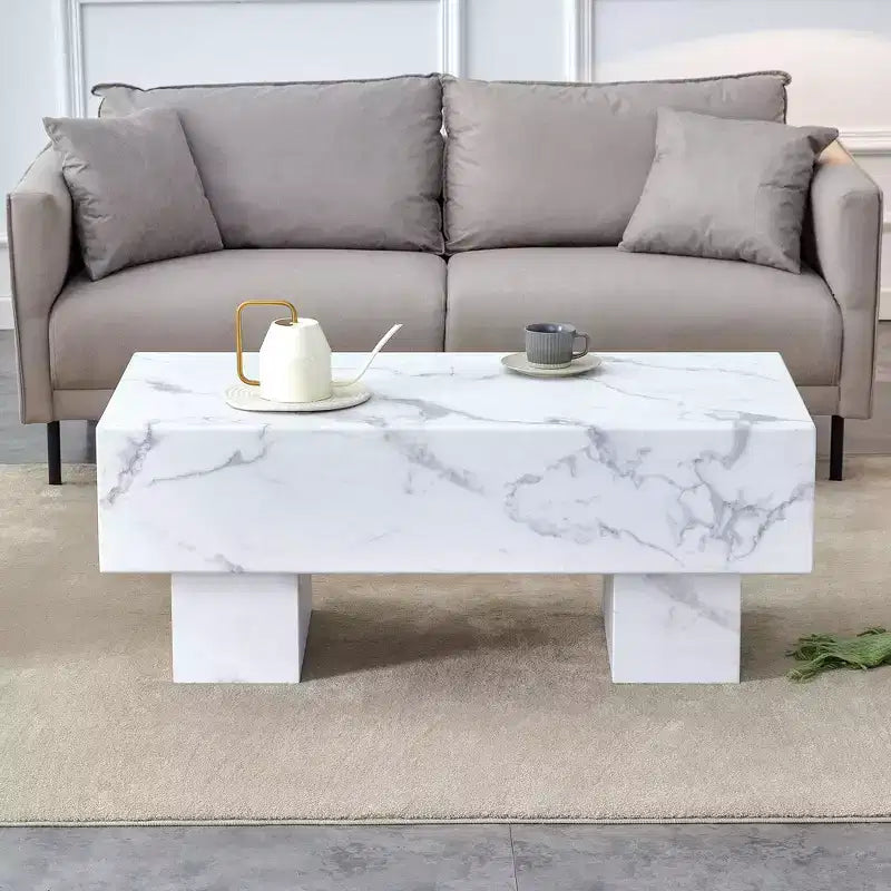 Tavolino da caffè rettangolare da 43" – Nero / Grigio / Noce / Bianco / Legno | Base a doppio piedistallo