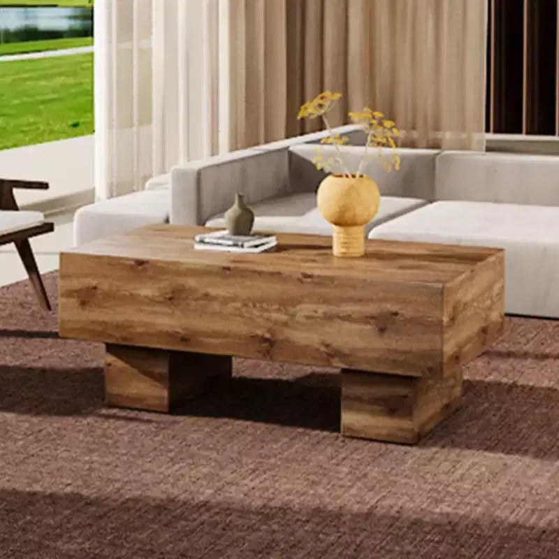 Okak Modern 43 Extra-Wide Coffee Table, Rectangular Rustic Center Table Tea Table with Carpet-Friendly Base for Living Room & Home Theaters