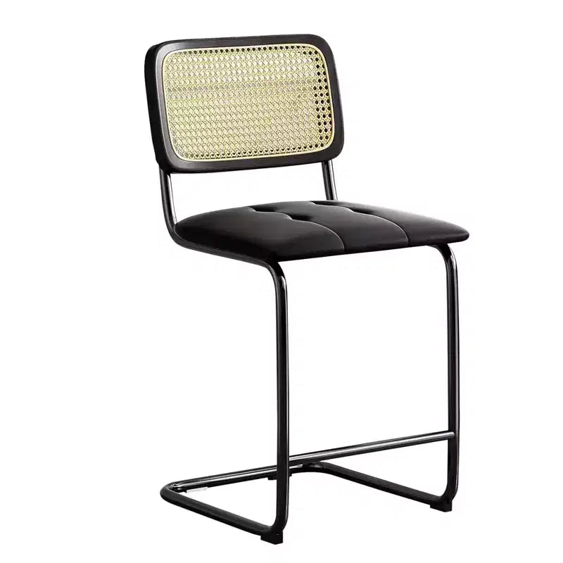 Sgabelli da Bar in Ecopelle Nera e Rattan, Set da 2