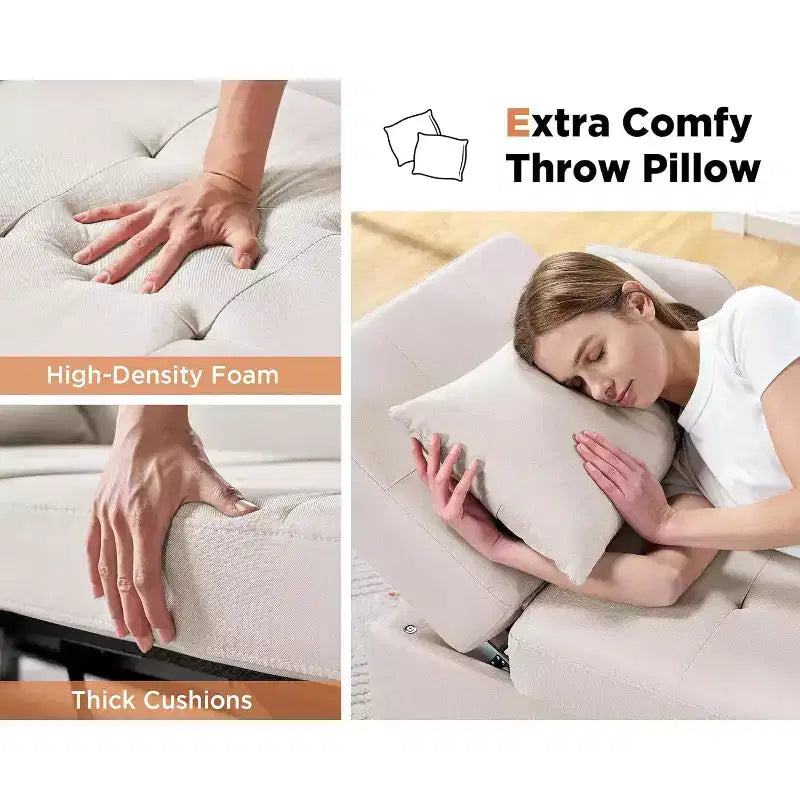 Poltrona Letto Convertibile in Lino Beige, Reclinabile e Trasformabile, 1 Posto