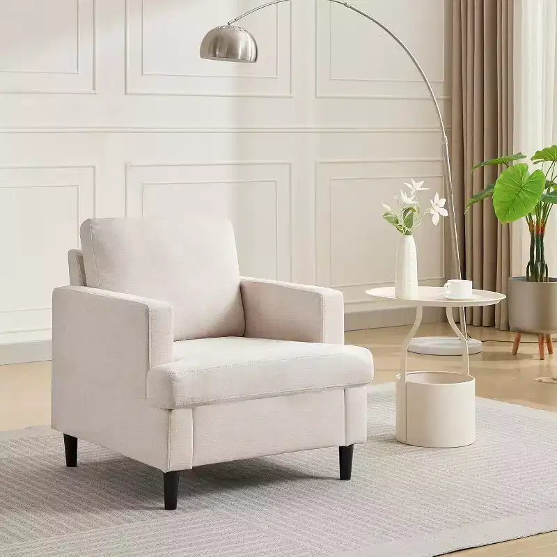 Poltrona d'accento in lino, Beige / Grigio scuro, Posto singolo