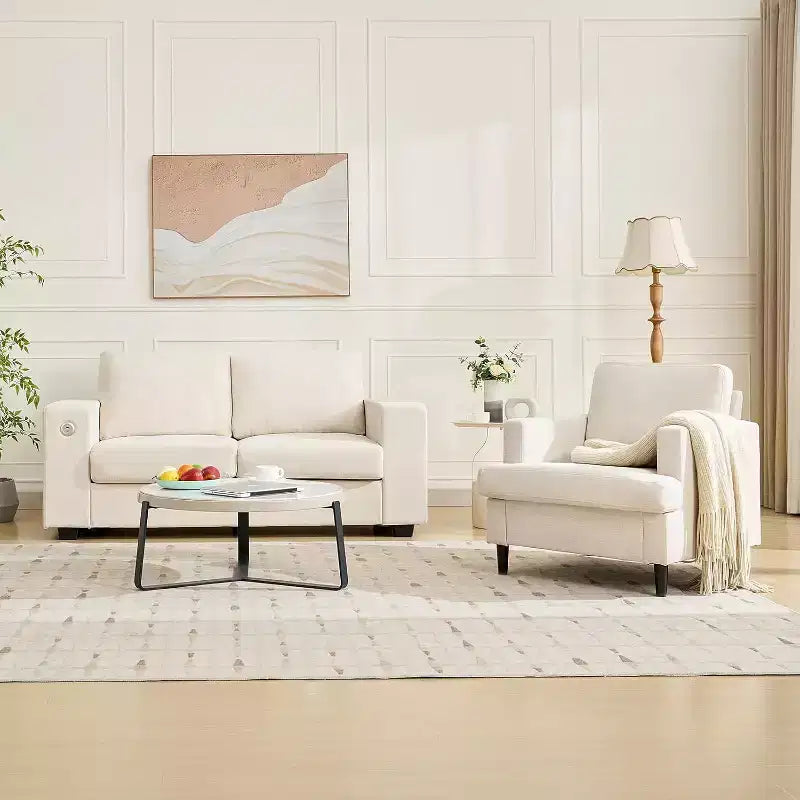 Poltrona d'accento in lino, Beige / Grigio scuro, Posto singolo