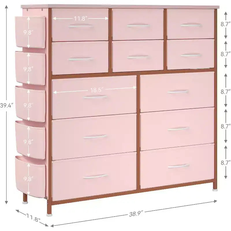 Cassettiera in Tessuto a 12 Cassetti – Nera / Rosa / Bianca / Strisce Tigrate, Utente Singolo