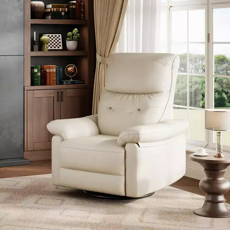 Poltrona reclinabile girevole a dondolo in pelle sintetica beige con porte USB – 1 posto