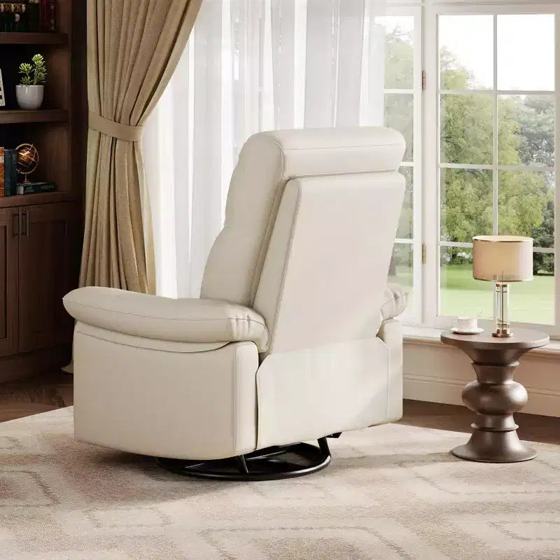 Poltrona reclinabile girevole a dondolo in pelle sintetica beige con porte USB – 1 posto