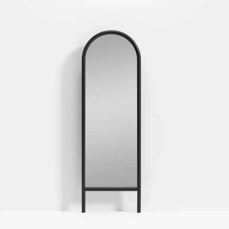 Specchio da parete ad arco nero, in legno massello, 53 cm L x 162,5 cm H