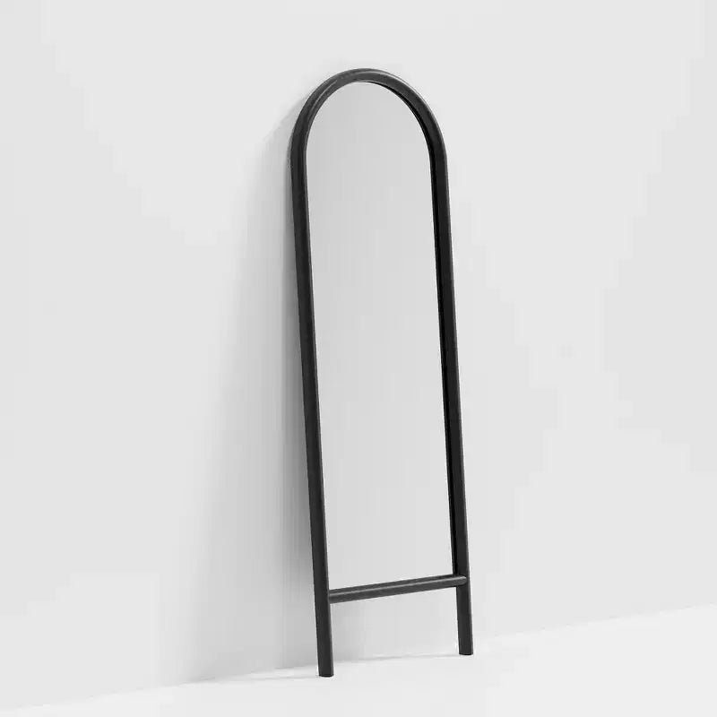 Specchio da parete ad arco nero, in legno massello, 53 cm L x 162,5 cm H