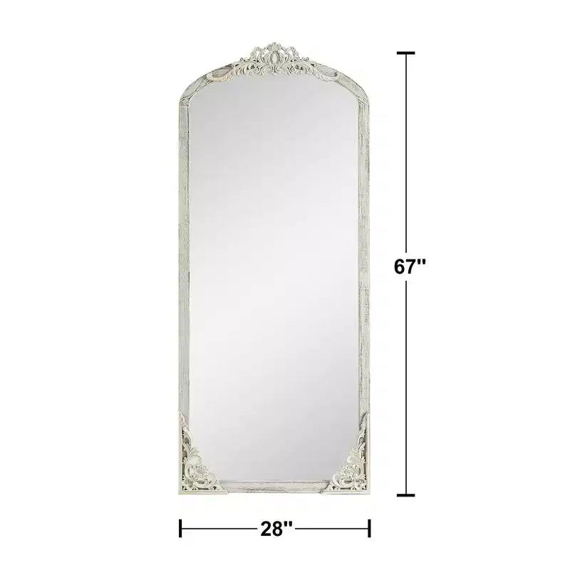 Specchio intero ad arco, Bianco invecchiato, Cornice in legno, 170 x 68 cm, 1 Persona