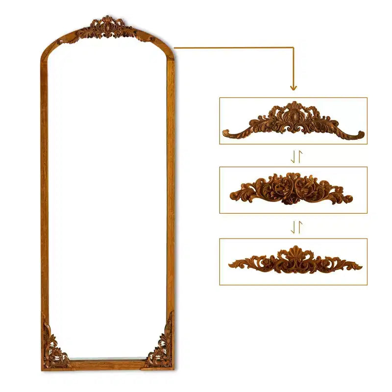 Specchio ad arco a figura intera, cornice in legno dorato, 30"L x 69"A, 1 persona