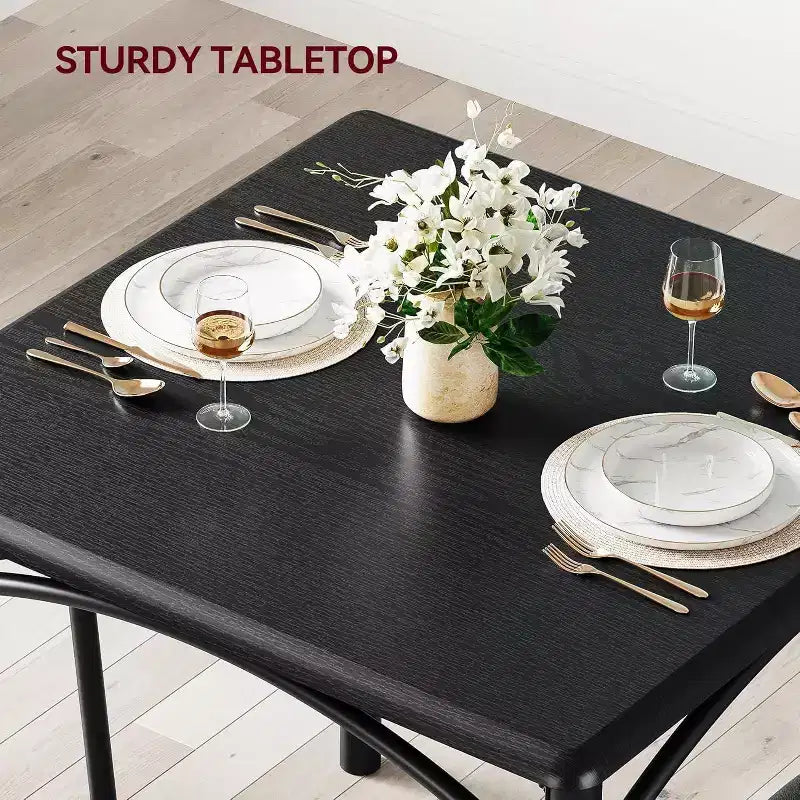 Set da pranzo 3 pezzi per 2 persone – Nero / Cenere di cemento / Colore retrò, tavolo quadrato con sedie imbottite