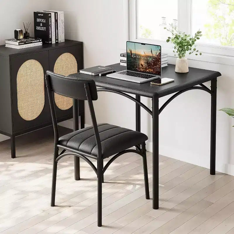 Set da pranzo 3 pezzi per 2 persone – Nero / Cenere di cemento / Colore retrò, tavolo quadrato con sedie imbottite