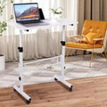 Scrivania regolabile in altezza con ruote, struttura bianca/piano nero, 79-109 cm, per 1 persona