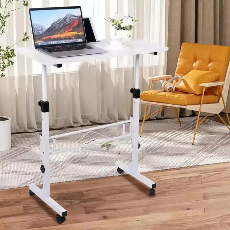 Scrivania regolabile in altezza con ruote, struttura bianca/piano nero, 79-109 cm, per 1 persona