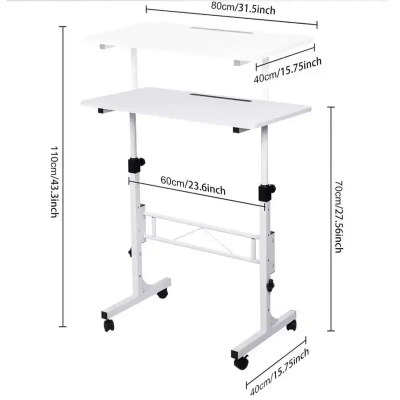Scrivania regolabile in altezza con ruote, struttura bianca/piano nero, 79-109 cm, per 1 persona