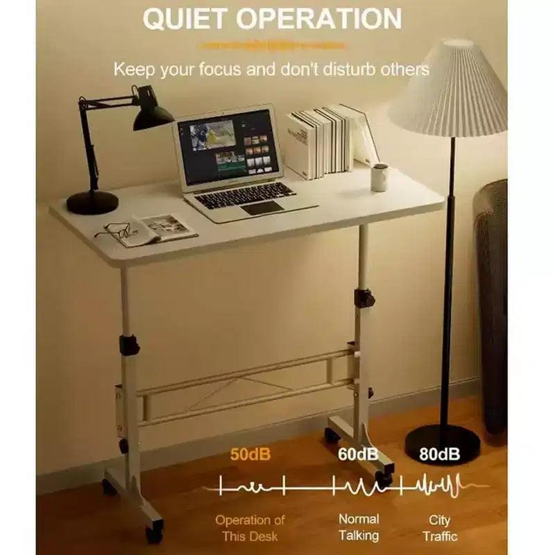 Scrivania regolabile in altezza con ruote, struttura bianca/piano nero, 79-109 cm, per 1 persona