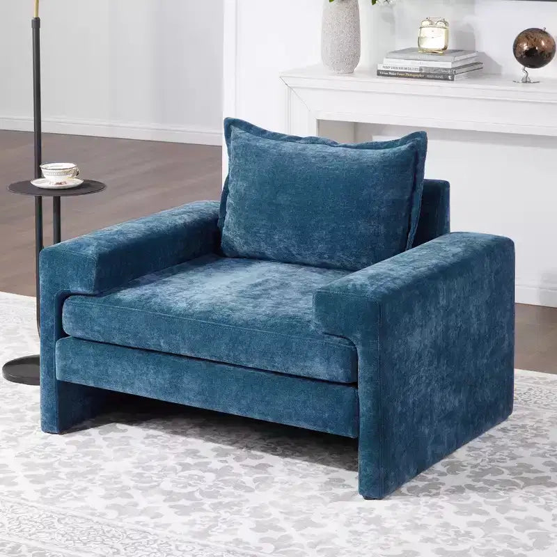Poltrona in ciniglia – Nero / Blu / Verde, imbottita, 1 posto