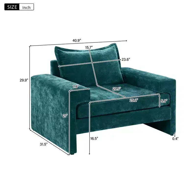 Poltrona in ciniglia – Nero / Blu / Verde, imbottita, 1 posto