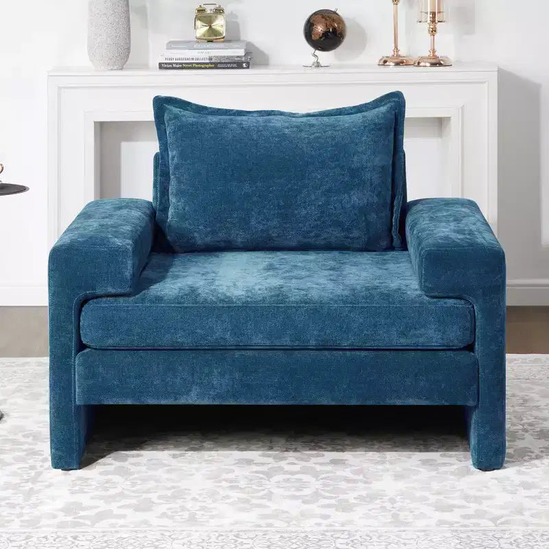 Poltrona in ciniglia – Nero / Blu / Verde, imbottita, 1 posto