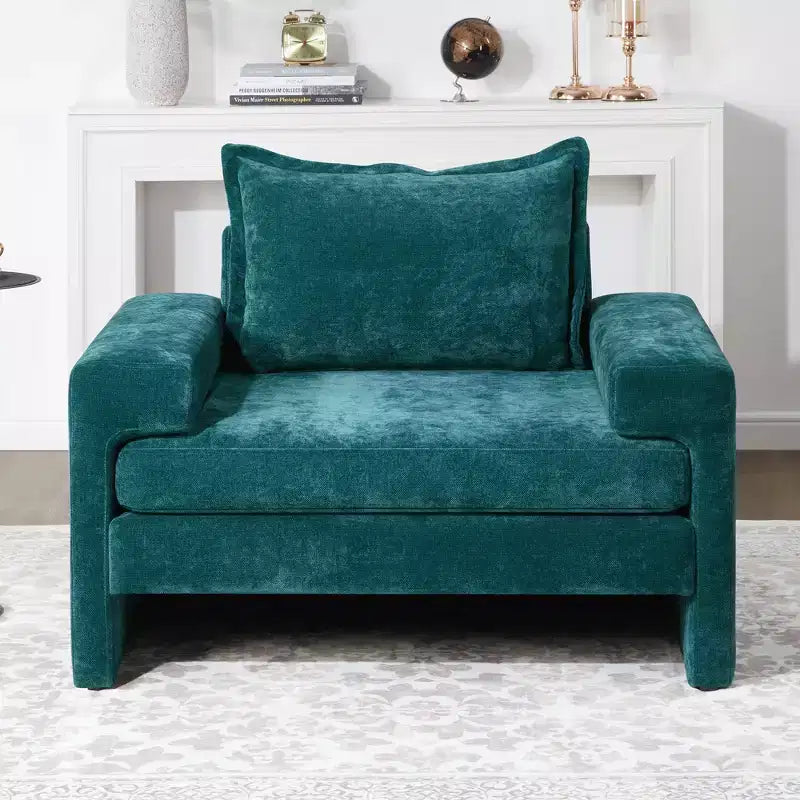 Poltrona in ciniglia – Nero / Blu / Verde, imbottita, 1 posto