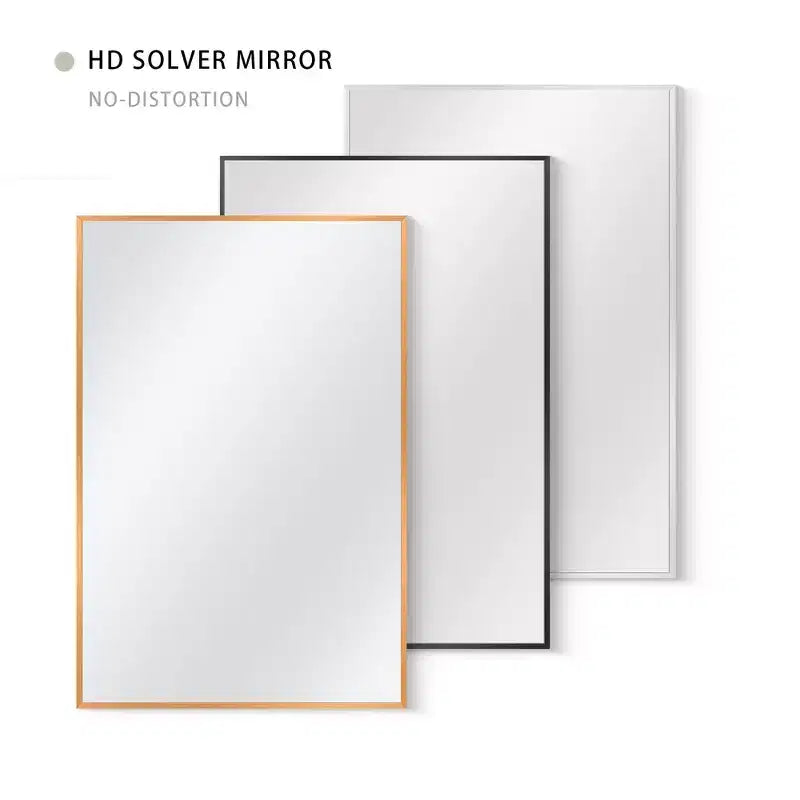 Specchio da Parete Rettangolare – Nero / Oro / Argento, Cornice Sottile in Alluminio, 91 × 61 cm