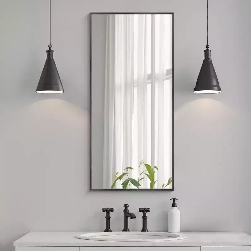 Specchio da Parete Rettangolare – Nero / Oro / Argento, Cornice Sottile in Alluminio, 91 × 61 cm