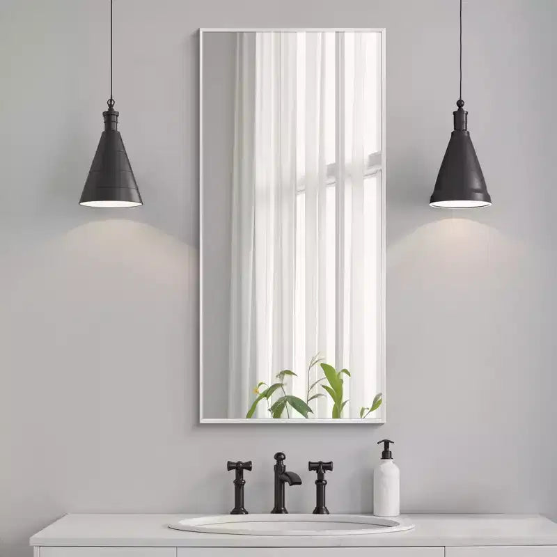 Specchio da Parete Rettangolare – Nero / Oro / Argento, Cornice Sottile in Alluminio, 91 × 61 cm