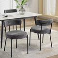 Dining Chairs, Mid-Century Chairs - Set of 2 Boucle Upholstered Round Chairs with Adjustable Legs (Light Grey, Black Leg)